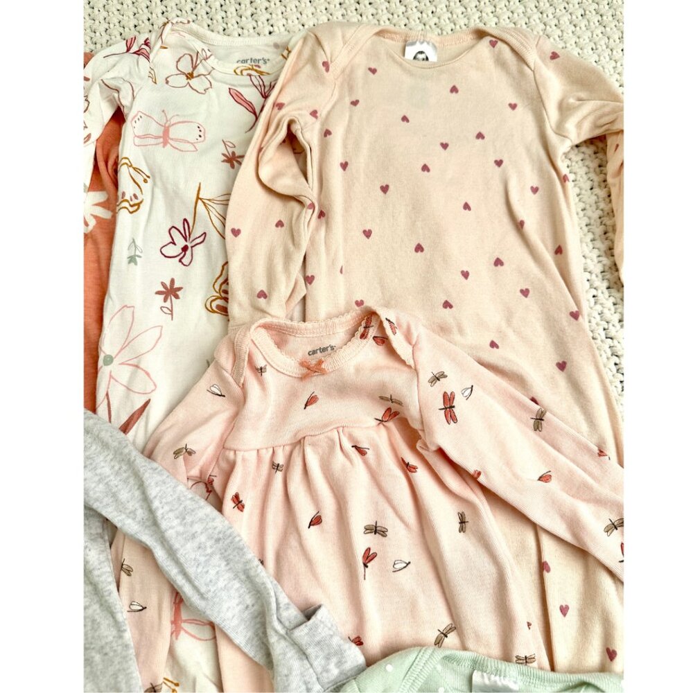 (8) Newborn & 0-3 Months Baby Girl Soft Sleep Gowns Bundle - Picture 3 of 6